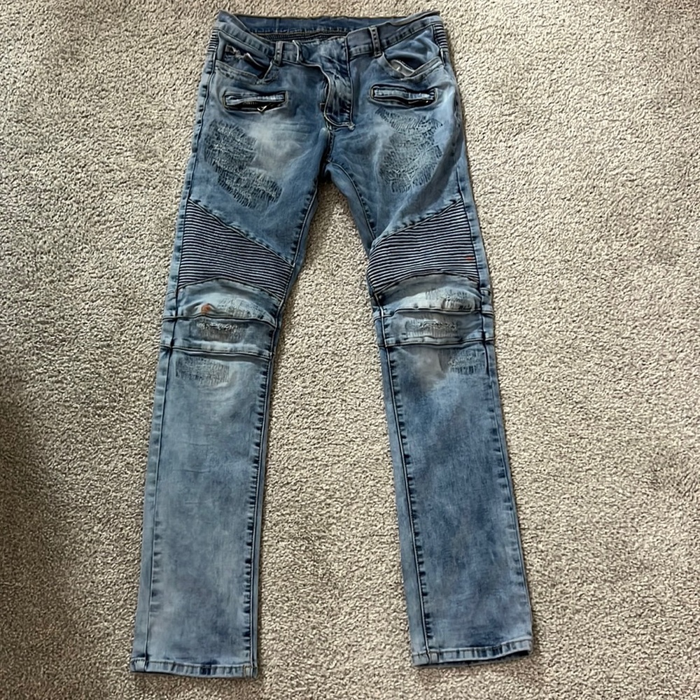 Balmain Ribbed Distressed Jeans, Skinny Fit, Size 34